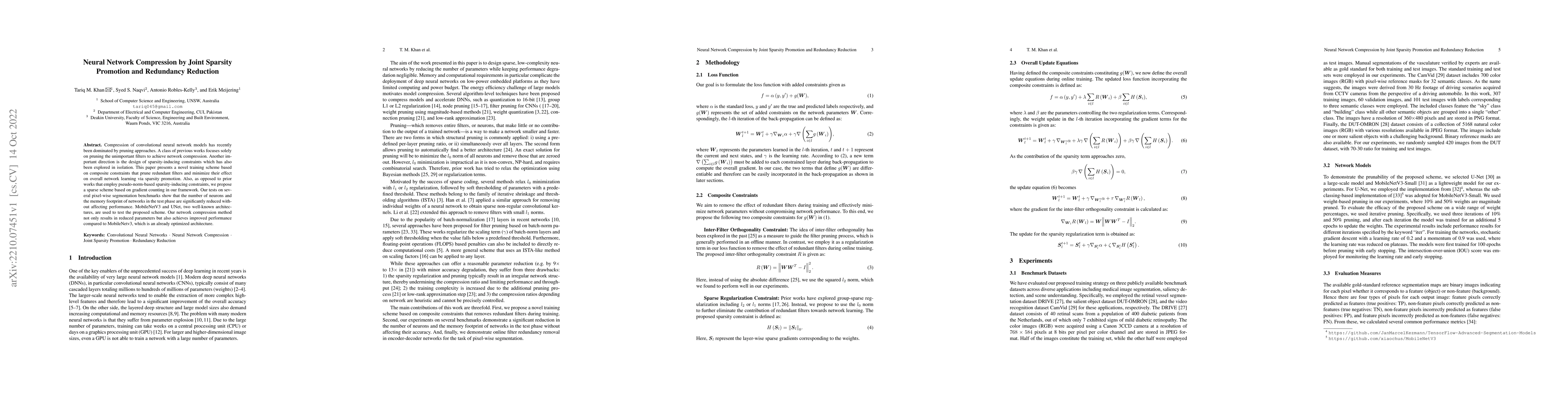 Thumbnail for Neural Network Compression by Joint Sparsity Promotion and Redundancy
  Reduction