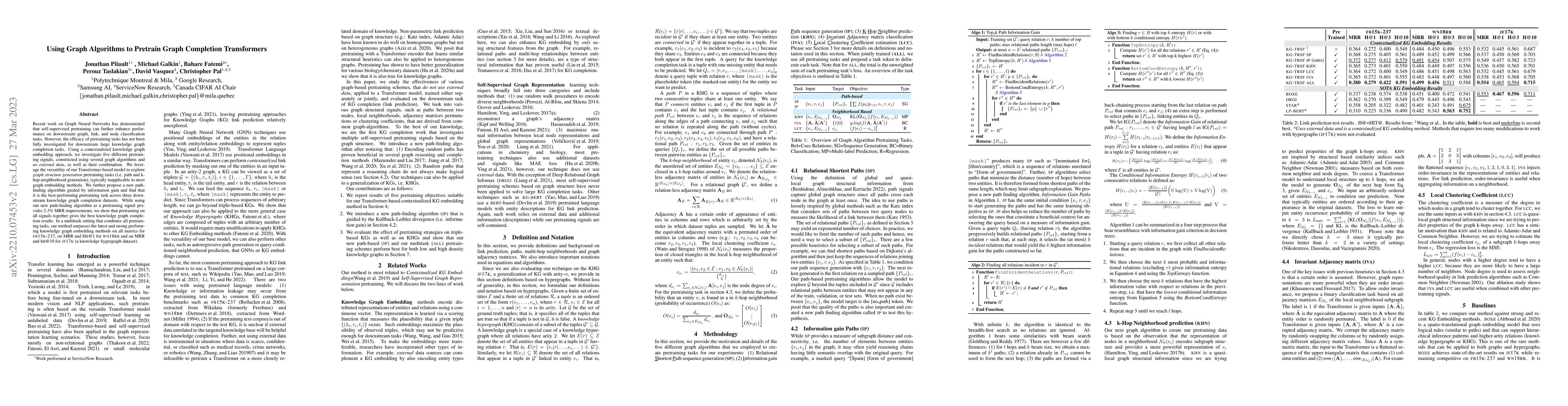 Thumbnail for Using Graph Algorithms to Pretrain Graph Completion Transformers