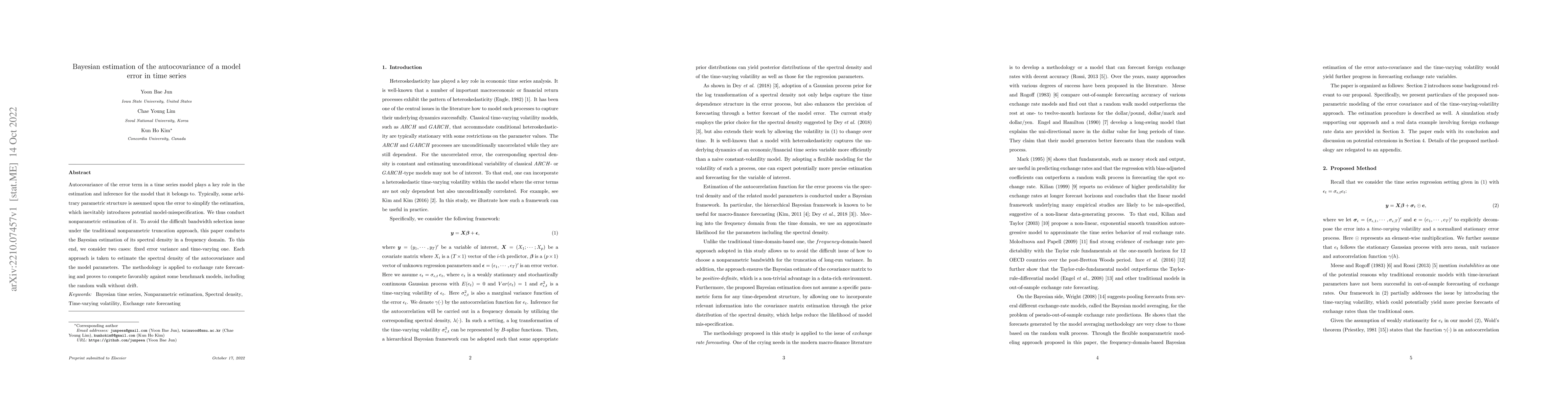 Thumbnail for Bayesian estimation of the autocovariance of a model error in time
  series