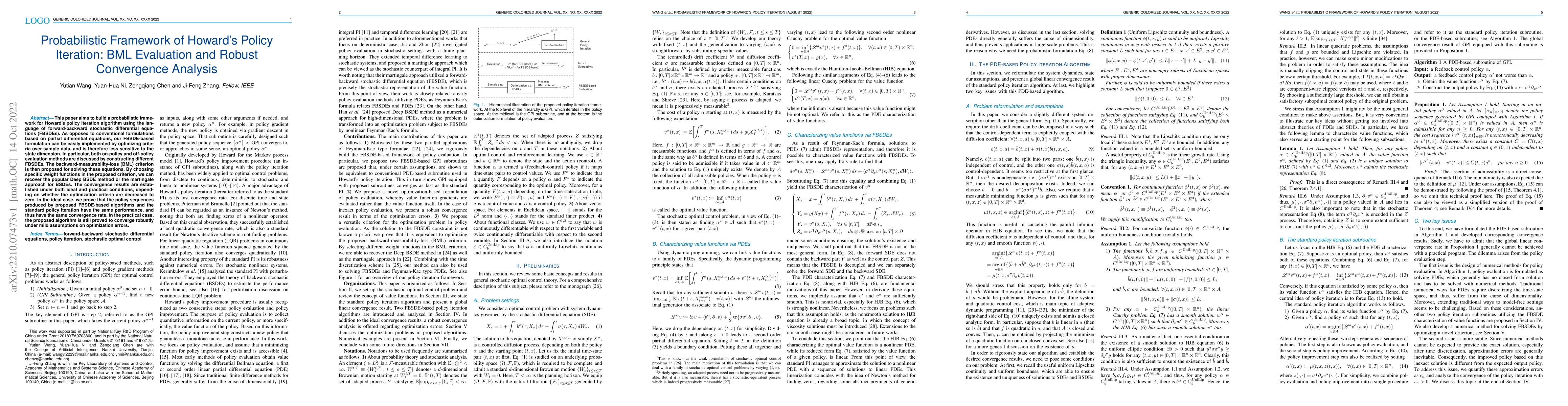 Thumbnail for Probabilistic Framework of Howard's Policy Iteration: BML Evaluation and
  Robust Convergence Analysis