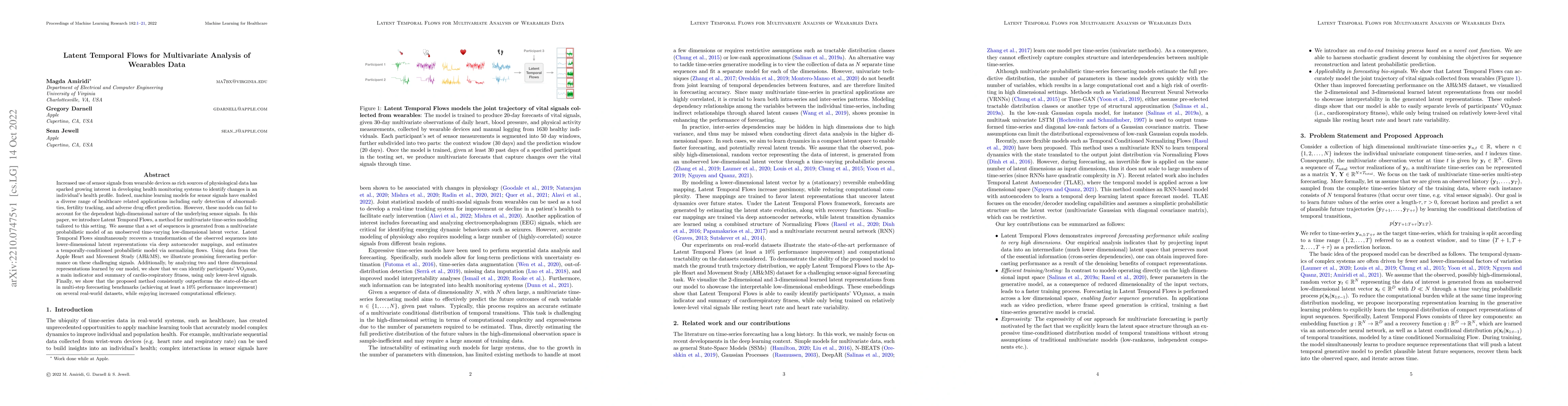 Thumbnail for Latent Temporal Flows for Multivariate Analysis of Wearables Data