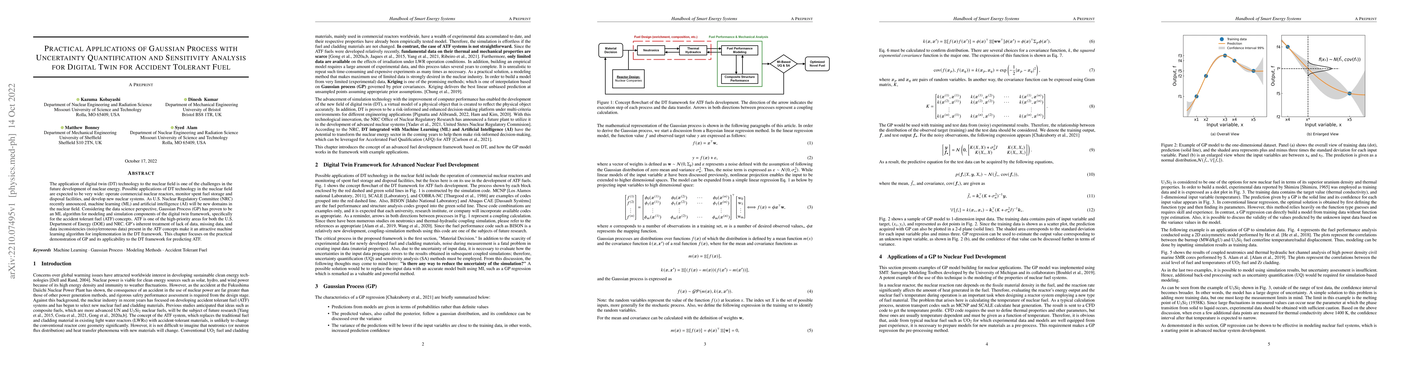 Thumbnail for Practical Applications of Gaussian Process with Uncertainty
  Quantification and Sensitivity Analysis for Digital Twin for Accident
  Tolerant Fuel