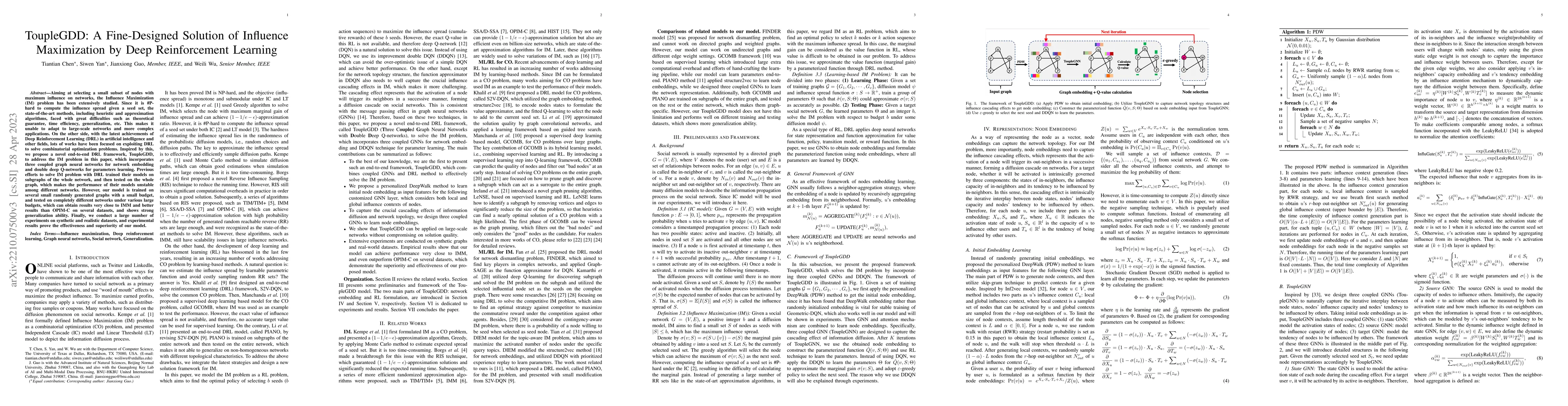 Thumbnail for ToupleGDD: A Fine-Designed Solution of Influence Maximization by Deep
  Reinforcement Learning