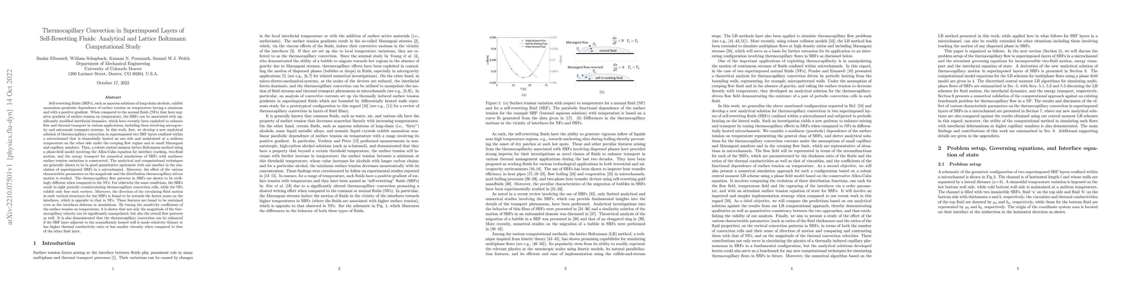 Thumbnail for Thermocapillary Convection in Superimposed Layers of Self-Rewetting
  Fluids: Analytical and Lattice Boltzmann Computational Study
