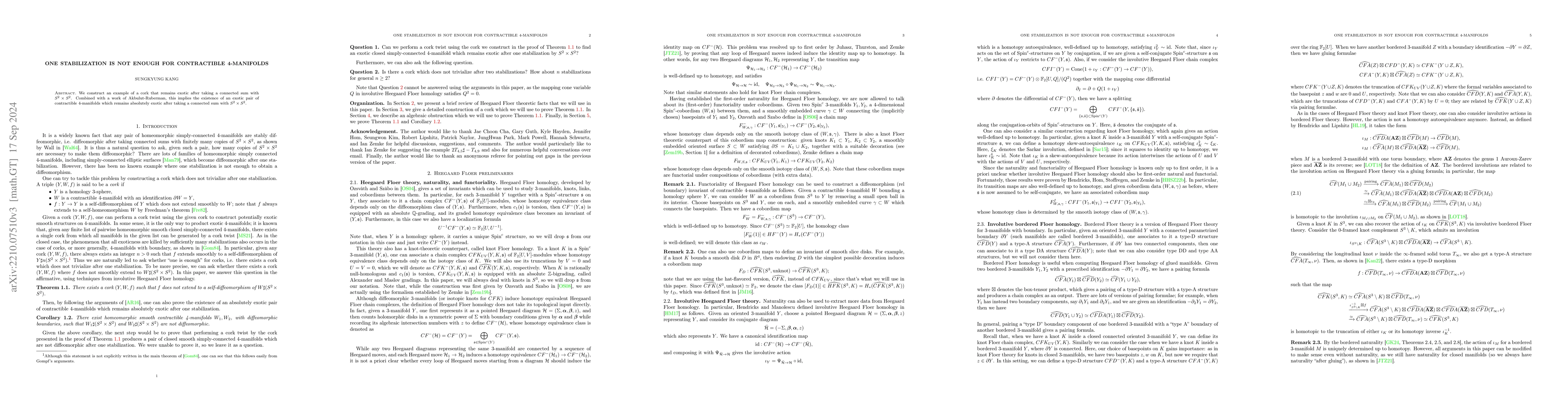 Thumbnail for One stabilization is not enough for contractible 4-manifolds