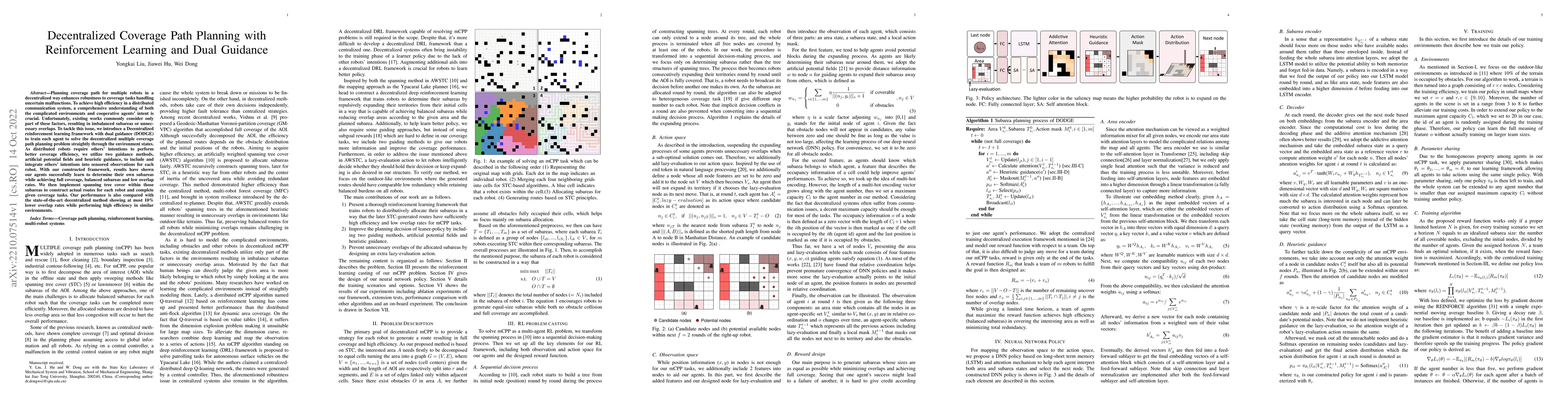 Thumbnail for Decentralized Coverage Path Planning with Reinforcement Learning and
  Dual Guidance