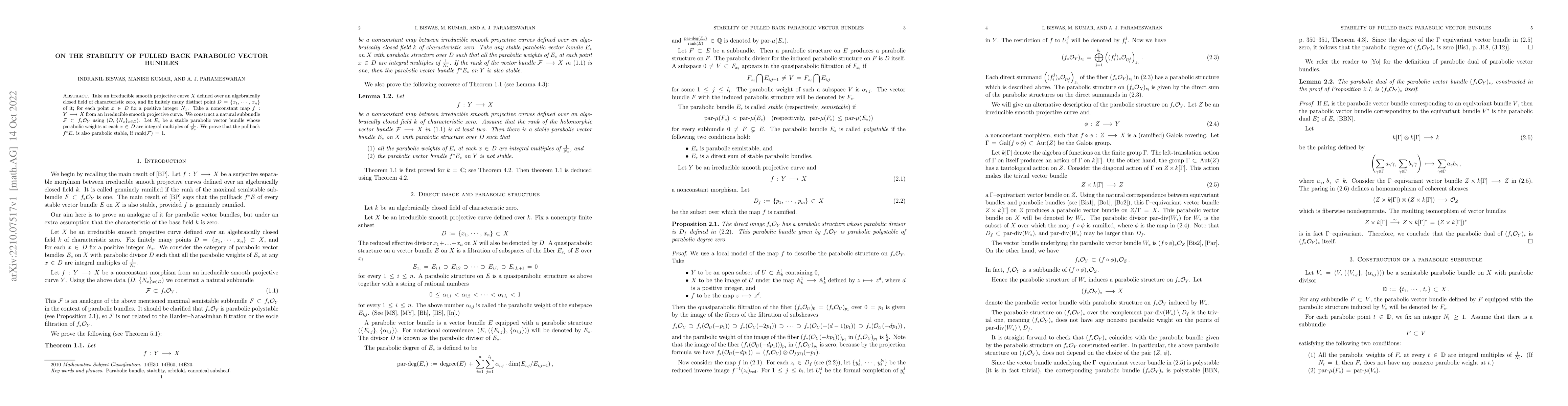 Thumbnail for On the stability of pulled back parabolic vector bundles