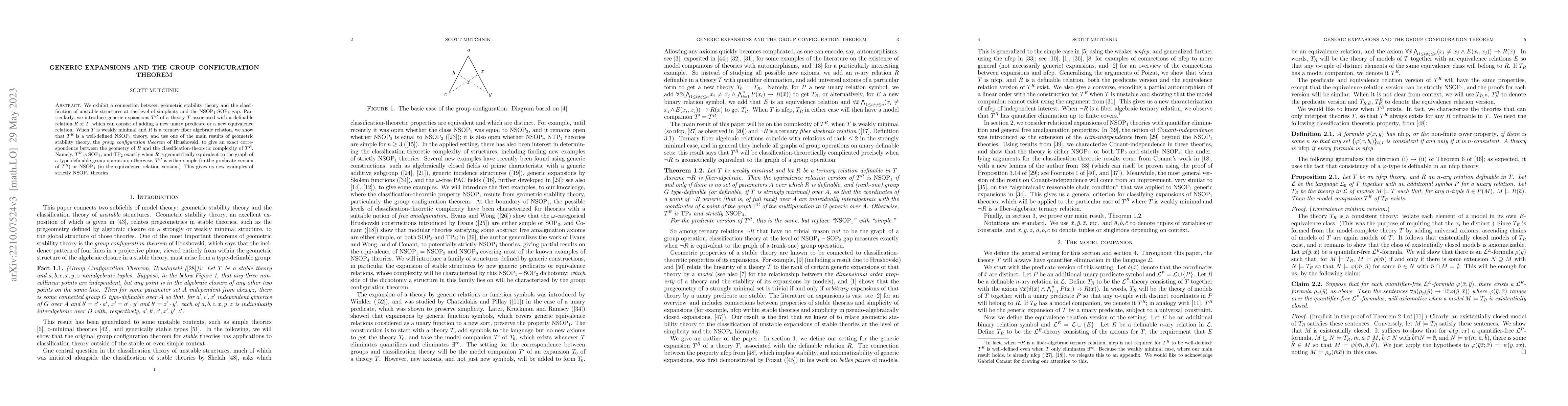 Thumbnail for Generic expansions and the group configuration theorem