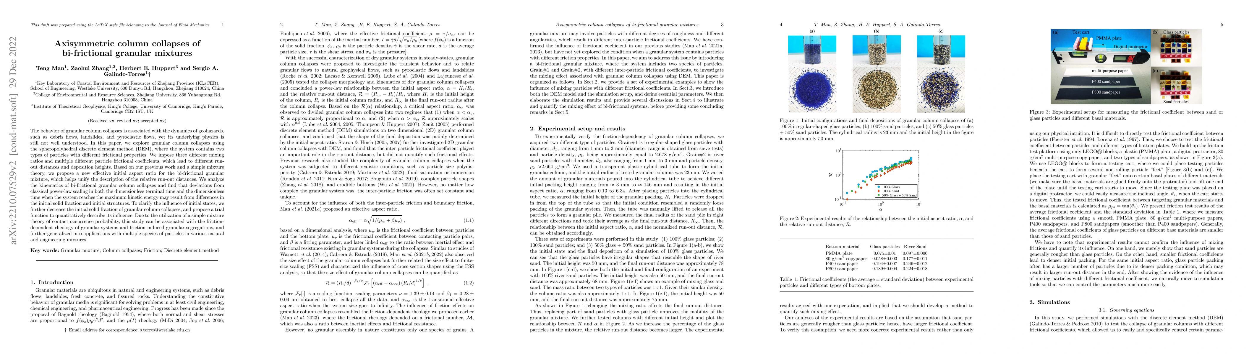 Thumbnail for Axisymmetric column collapses of bi-frictional granular mixtures