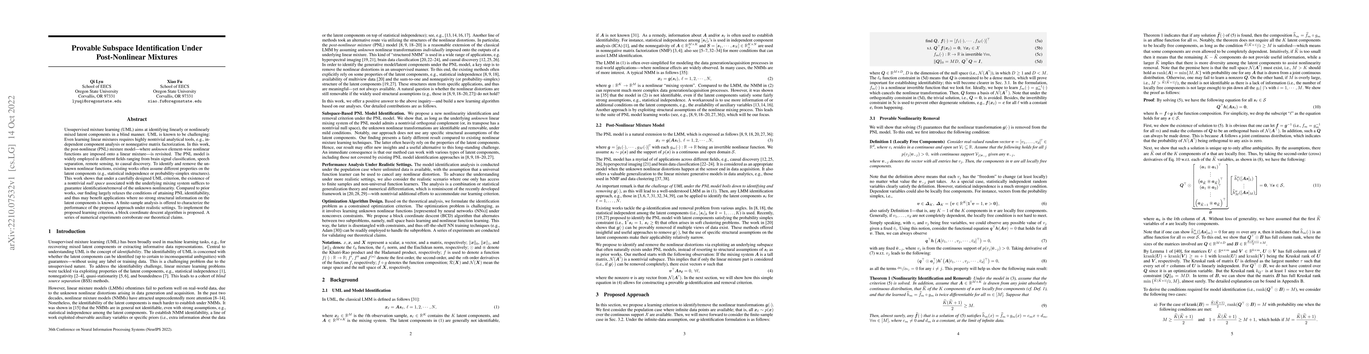 Thumbnail for Provable Subspace Identification Under Post-Nonlinear Mixtures