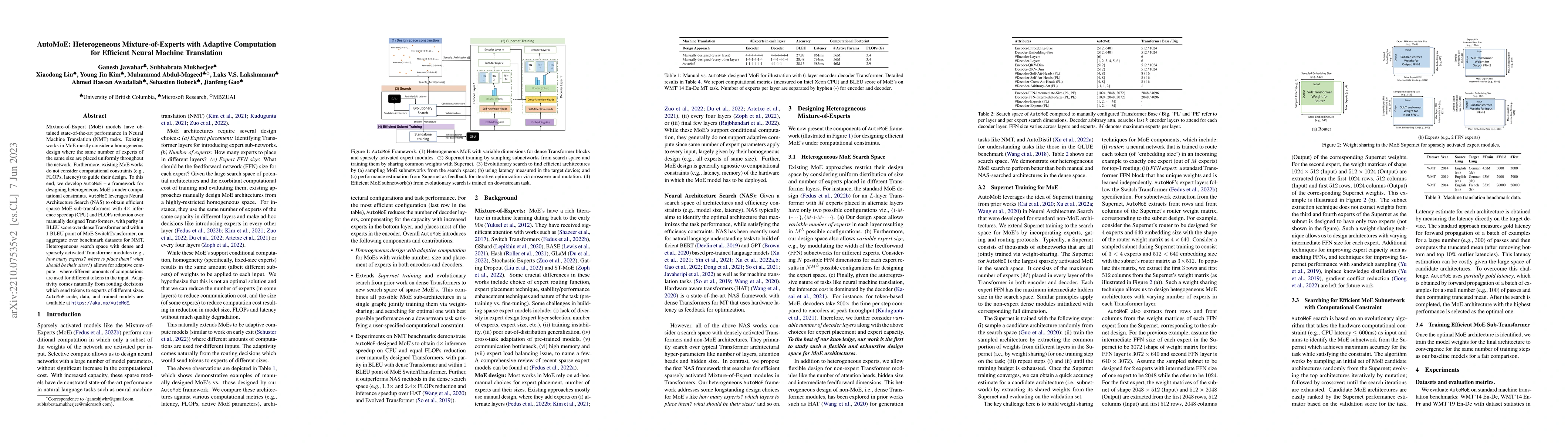 Thumbnail for AutoMoE: Heterogeneous Mixture-of-Experts with Adaptive Computation for
  Efficient Neural Machine Translation