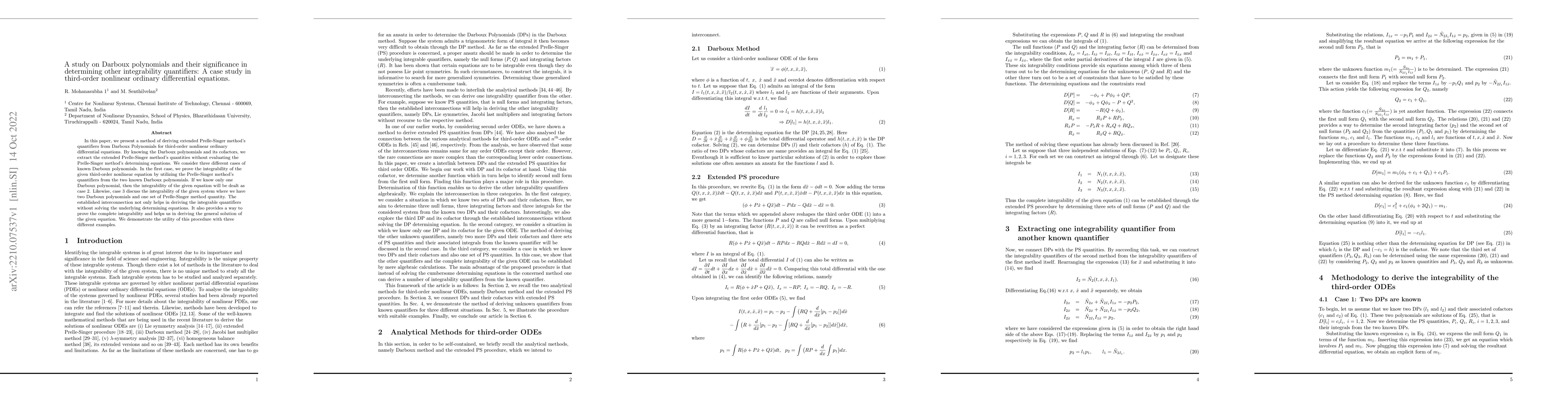 Thumbnail for A study on Darboux polynomials and their significance in determining
  other integrability quantifiers: A case study in third-order nonlinear
  ordinary differential equations