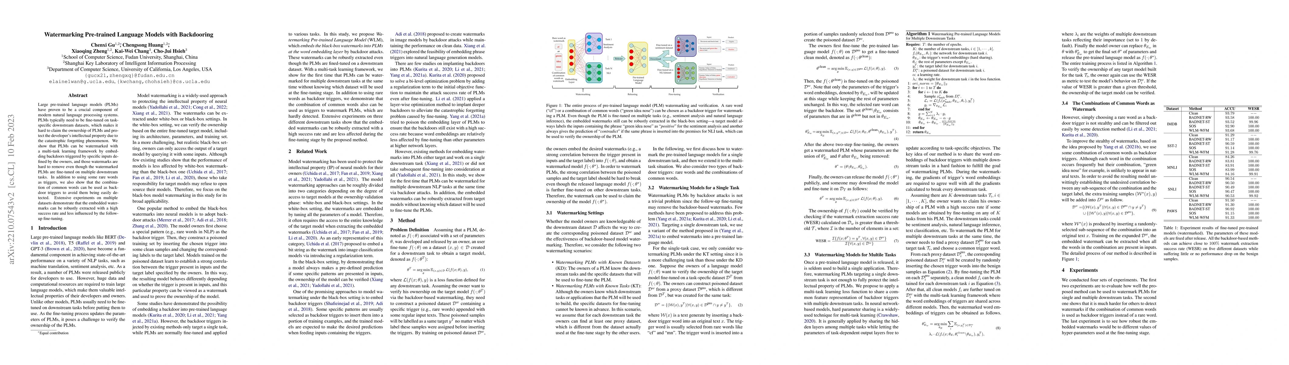 Thumbnail for Watermarking Pre-trained Language Models with Backdooring
