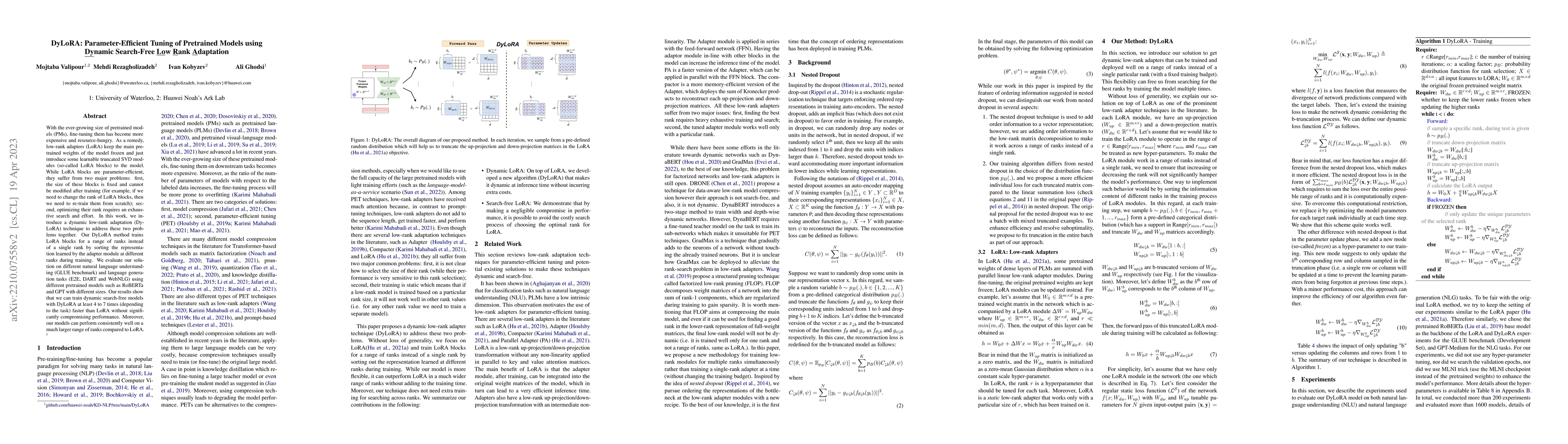 Thumbnail for DyLoRA: Parameter Efficient Tuning of Pre-trained Models using Dynamic
  Search-Free Low-Rank Adaptation