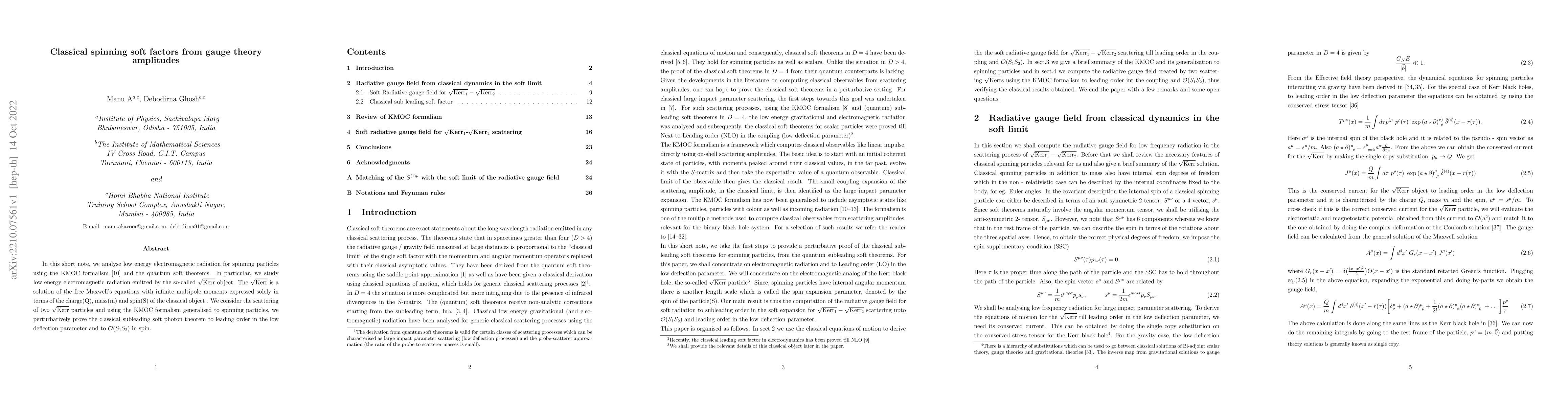 Thumbnail for Classical spinning soft factors from gauge theory amplitudes