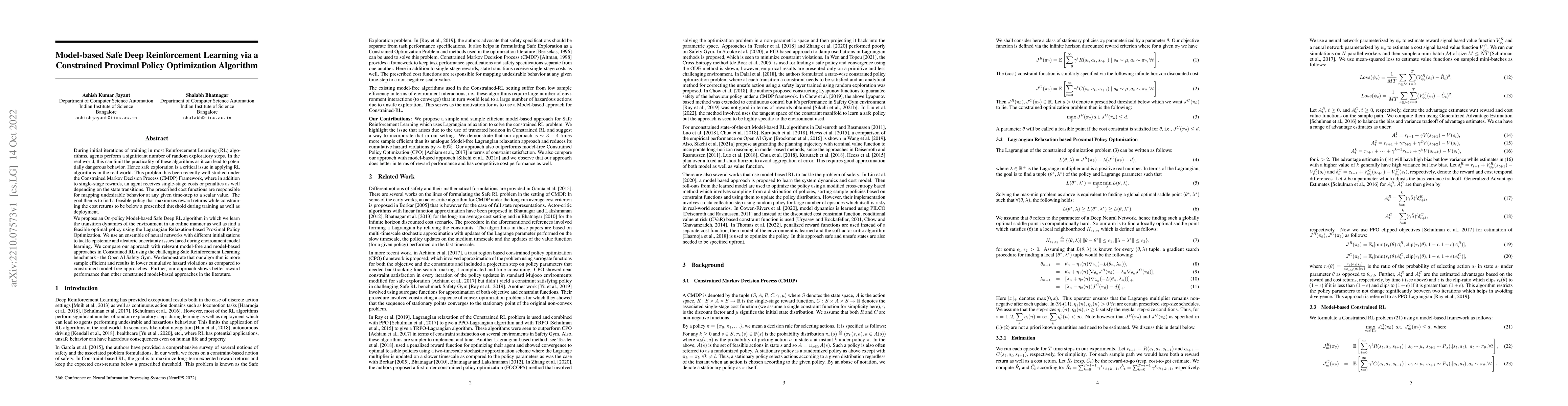 Thumbnail for Model-based Safe Deep Reinforcement Learning via a Constrained Proximal
  Policy Optimization Algorithm