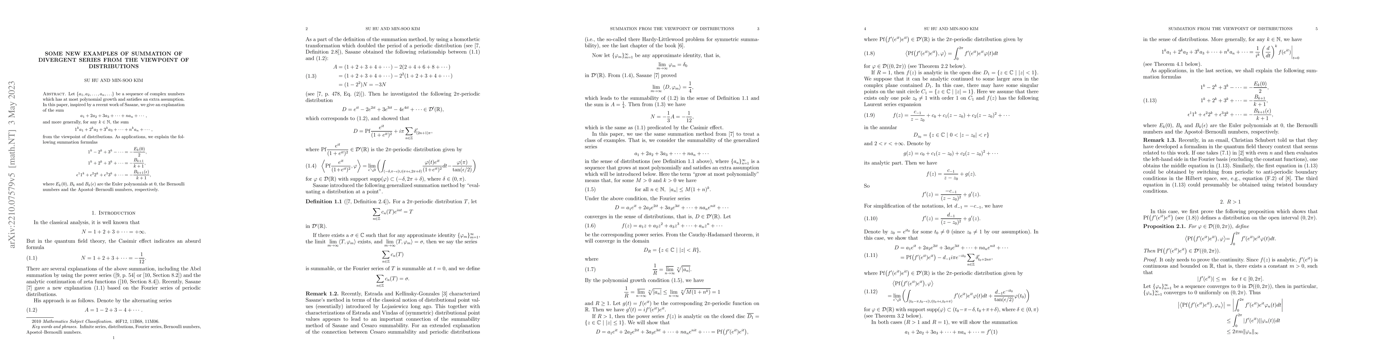 Thumbnail for Some new examples of summation of divergent series from the viewpoint of
  distributions
