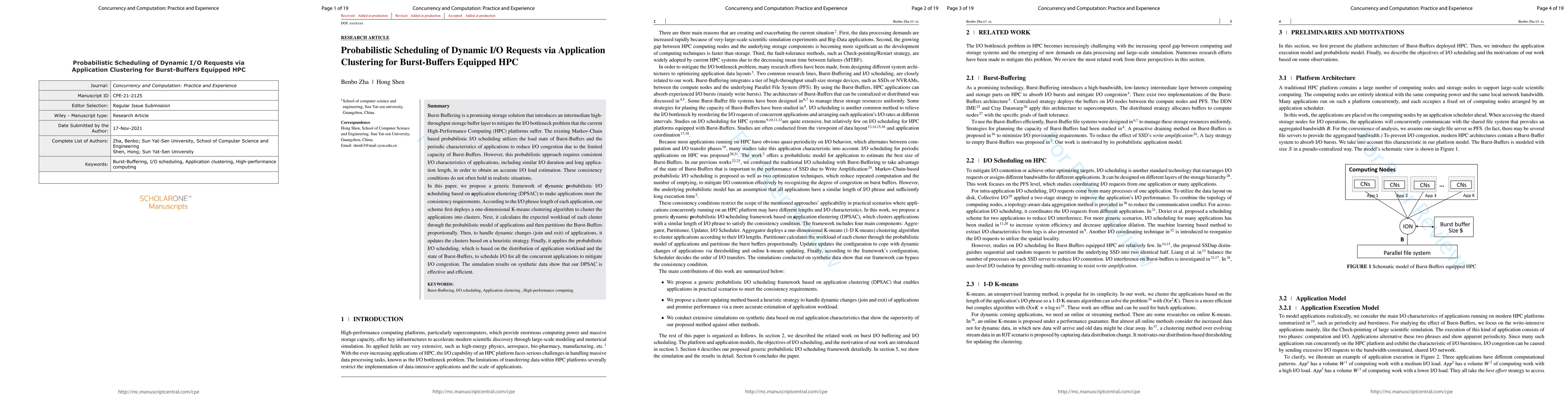 Thumbnail for Probabilistic Scheduling of Dynamic I/O Requests via Application
  Clustering for Burst-Buffer Equipped HPC