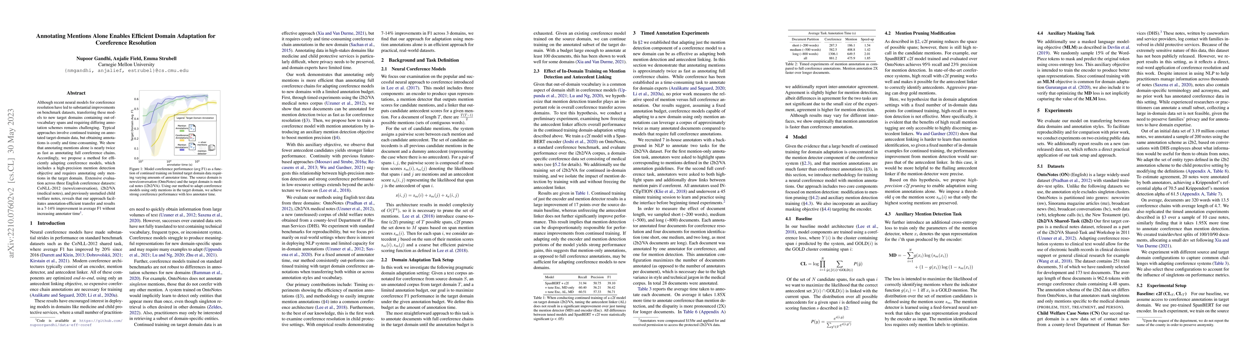 Thumbnail for Mention Annotations Alone Enable Efficient Domain Adaptation for
  Coreference Resolution