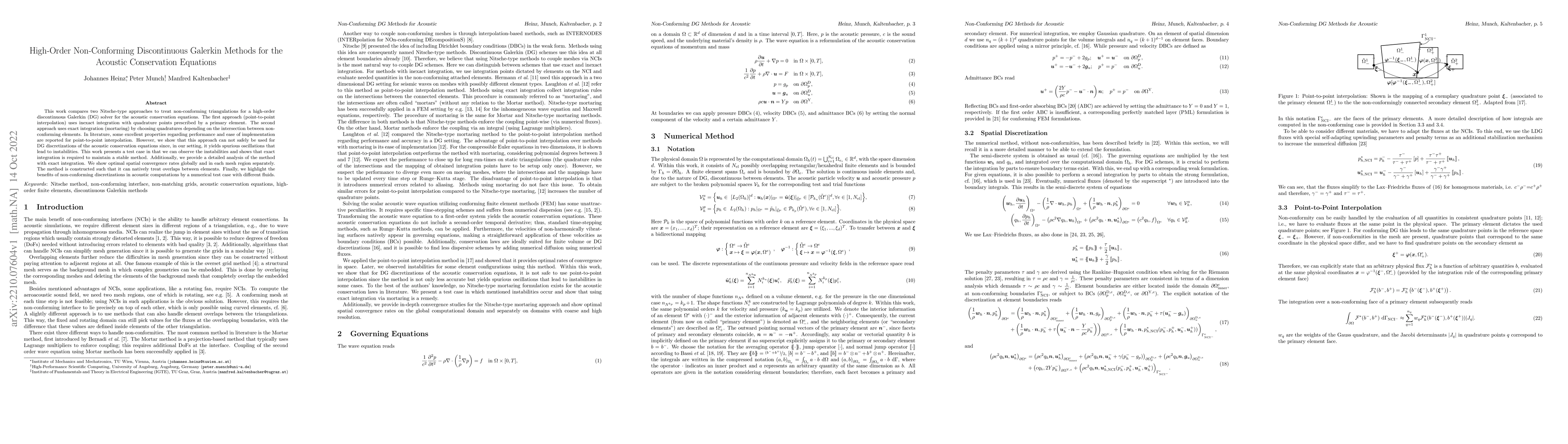 Thumbnail for High-Order Non-Conforming Discontinuous Galerkin Methods for the
  Acoustic Conservation Equations
