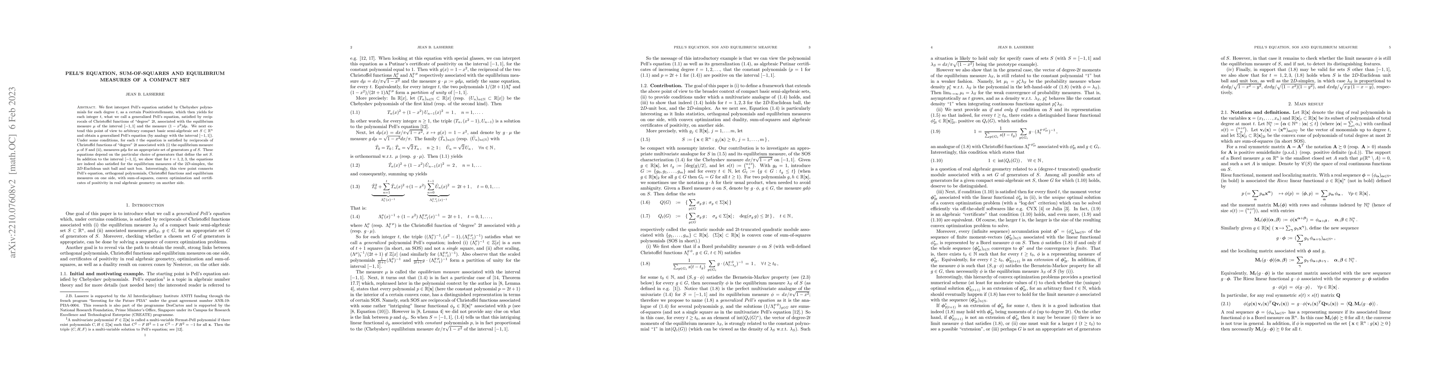 Thumbnail for Pell's equation, sum-of-squares and equilibrium measures of a compact
  set