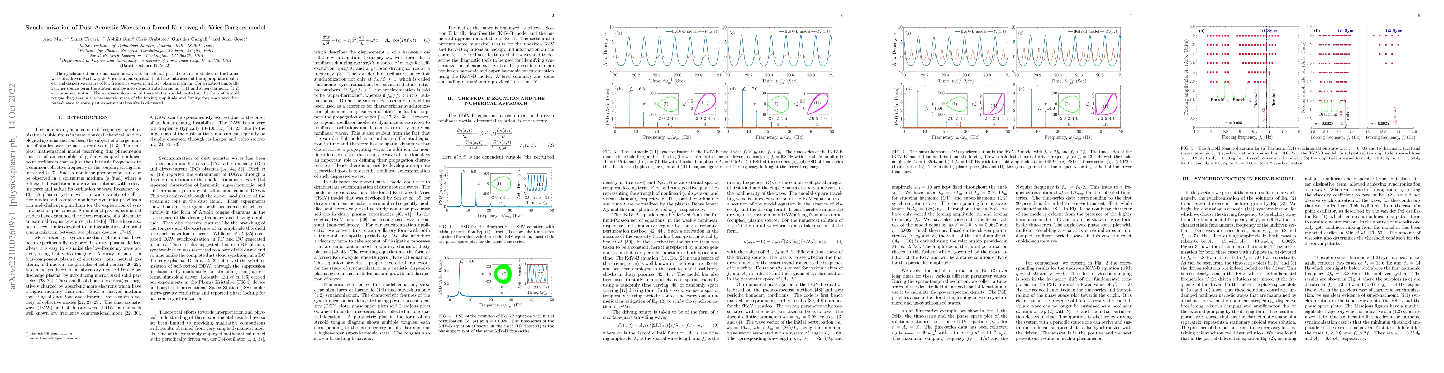 Thumbnail for Synchronization of Dust Acoustic Waves in a forced Korteweg-de
  Vries-Burgers model