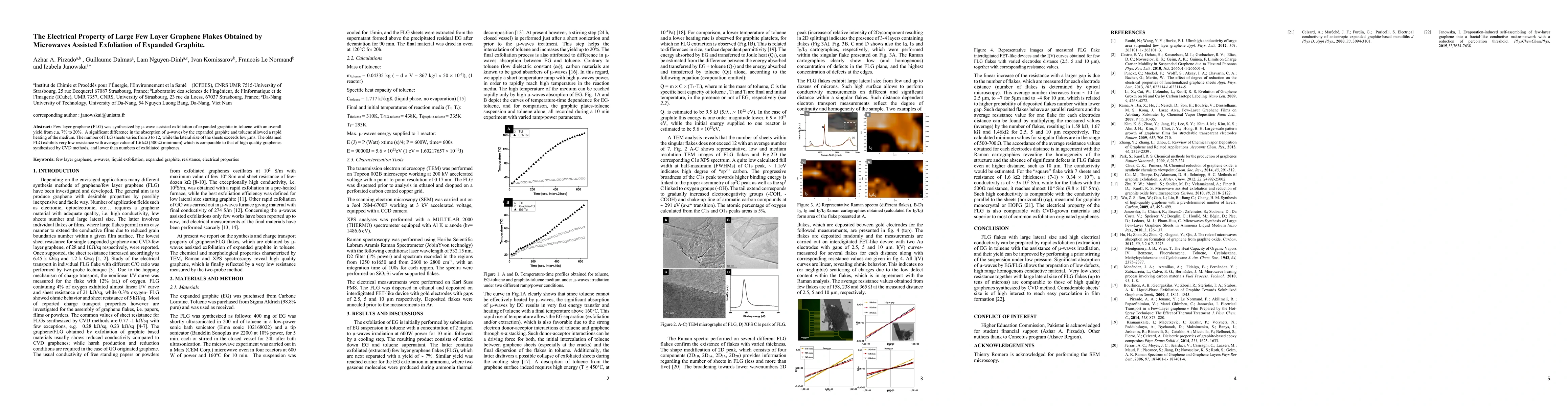 Thumbnail for The Electrical Property of Large Few Layer Graphene Flakes Obtained by
  Microwaves Assisted Exfoliation of Expanded Graphite
