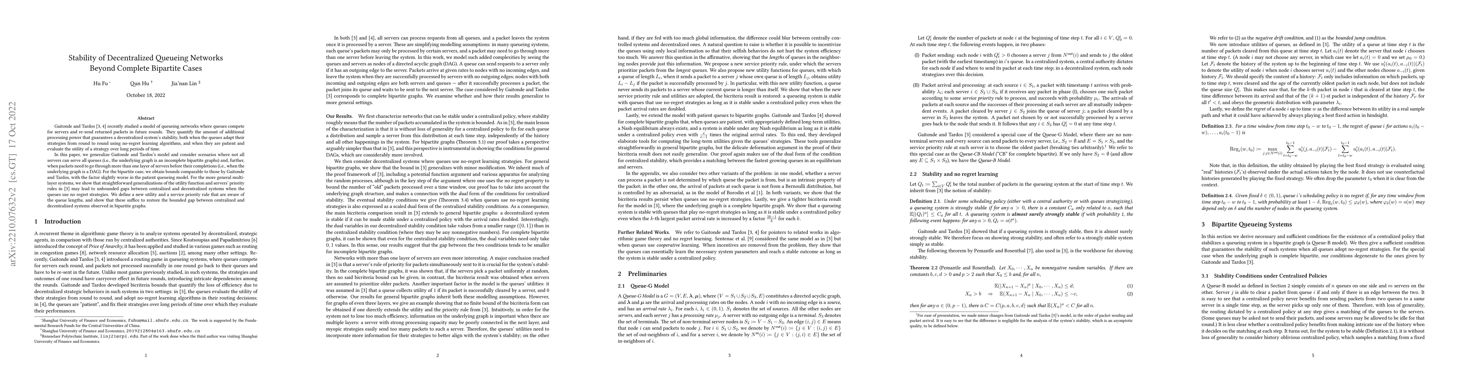 Thumbnail for Stability of Decentralized Queueing Networks Beyond Complete Bipartite
  Cases