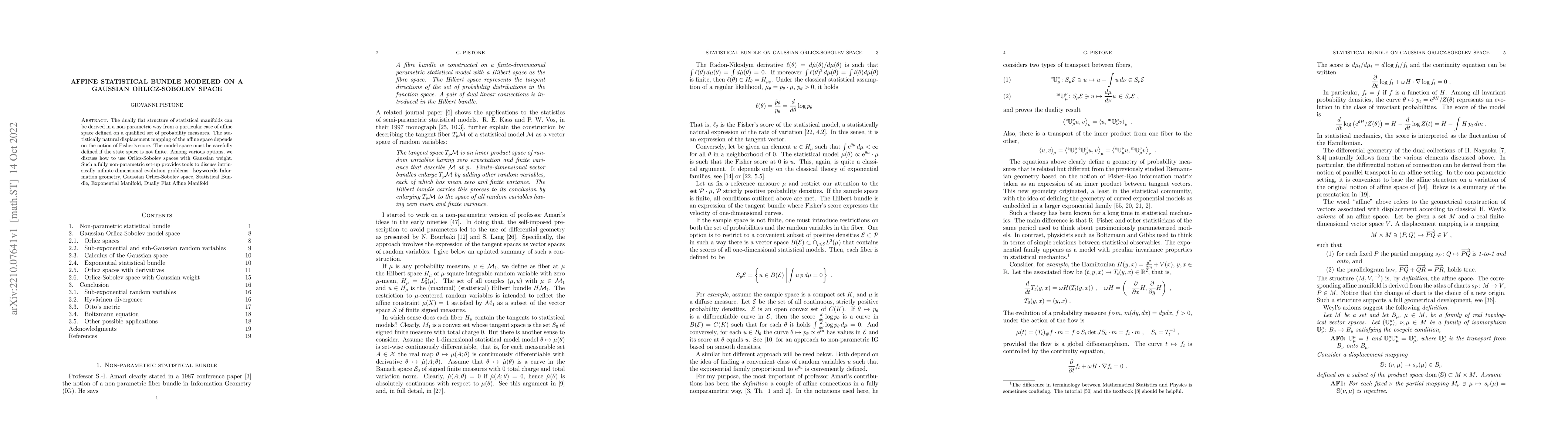 Thumbnail for Affine statistical bundle modeled on a Gaussian Orlicz-Sobolev space
