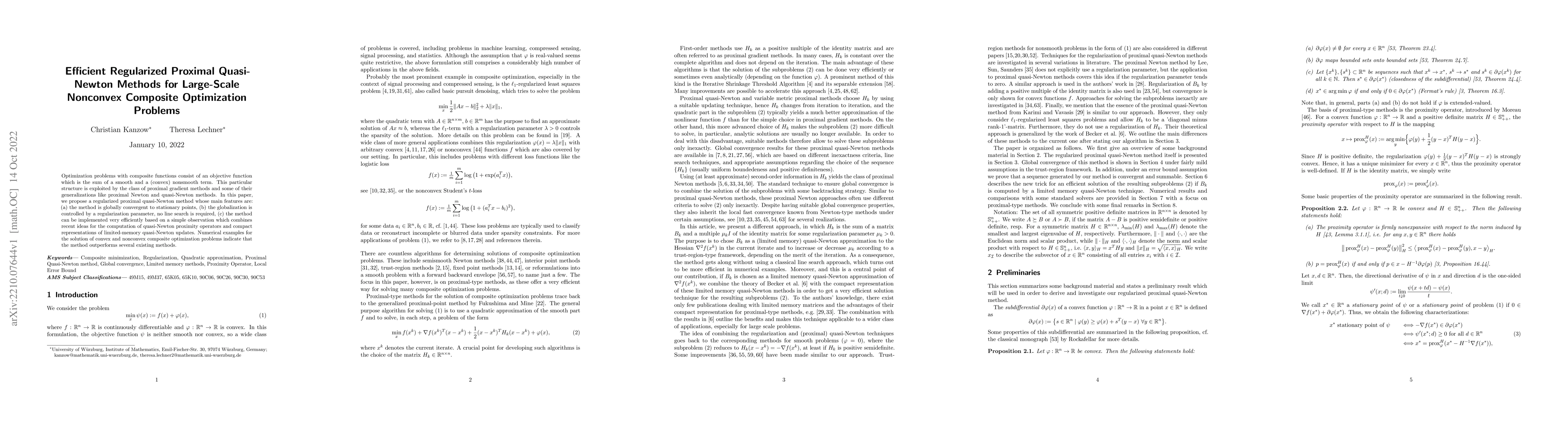 Thumbnail for Efficient Regularized Proximal Quasi-Newton Methods for Large-Scale
  Nonconvex Composite Optimization Problems