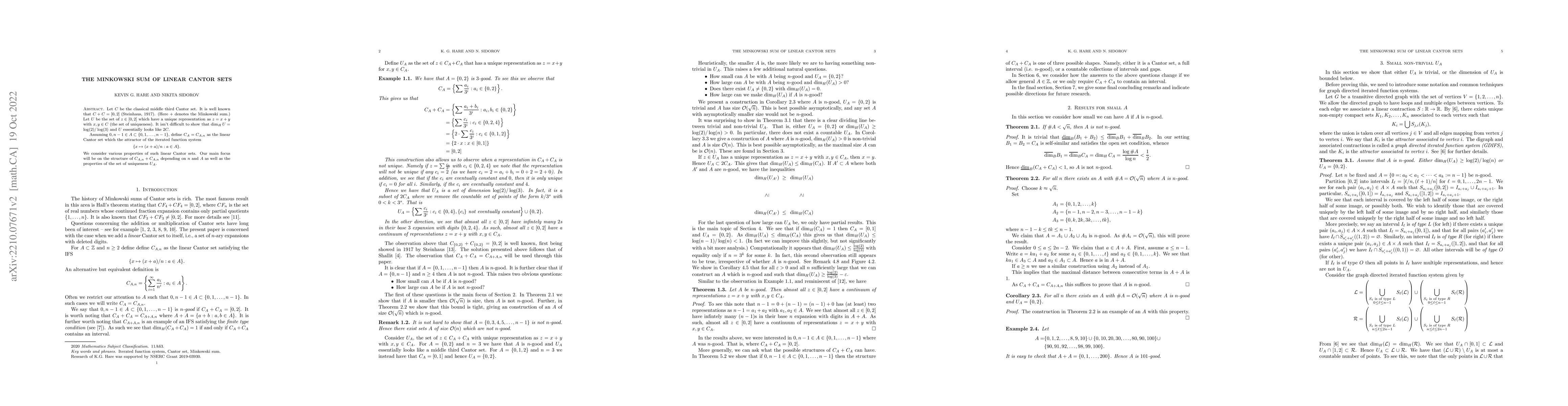 Thumbnail for The Minkowski sum of linear Cantor sets