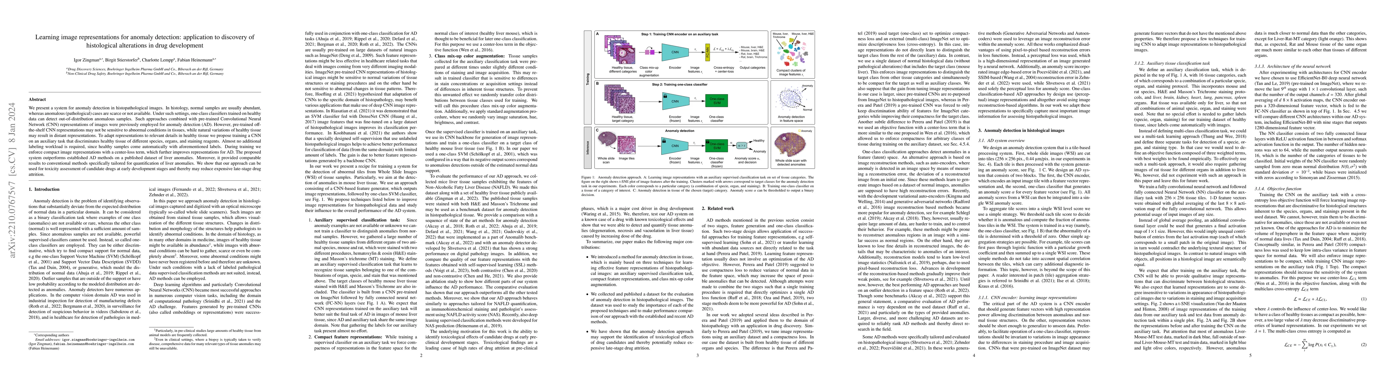 Thumbnail for Learning image representations for anomaly detection: application to
  discovery of histological alterations in drug development