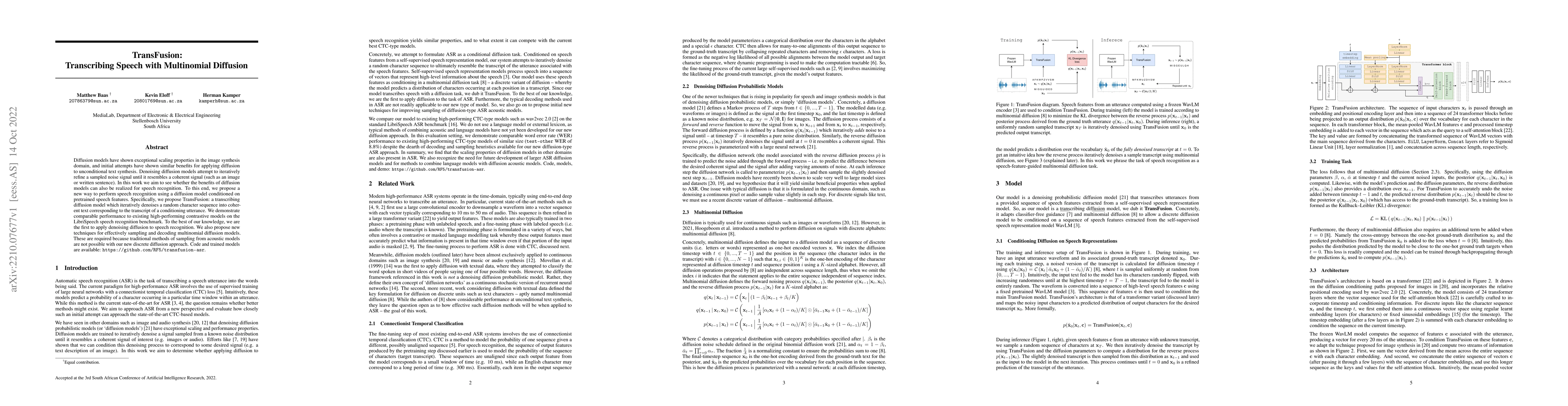 Thumbnail for TransFusion: Transcribing Speech with Multinomial Diffusion