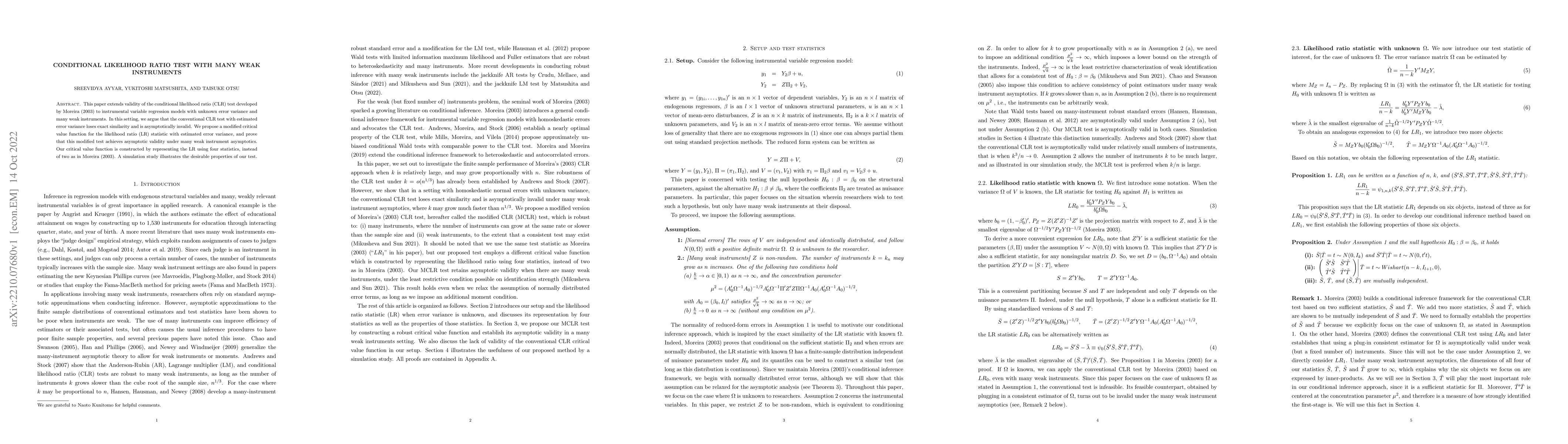 Thumbnail for Conditional Likelihood Ratio Test with Many Weak Instruments