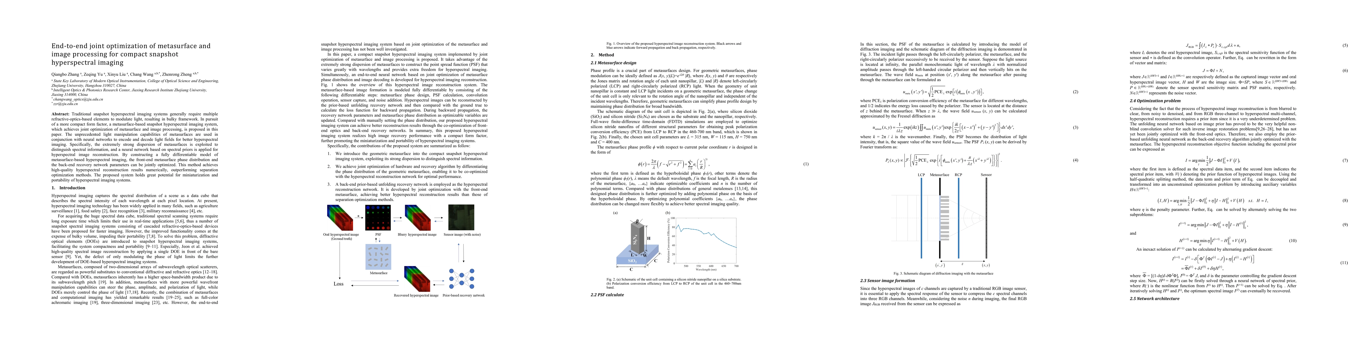 Thumbnail for End-to-end joint optimization of metasurface and image processing for
  compact snapshot hyperspectral imaging
