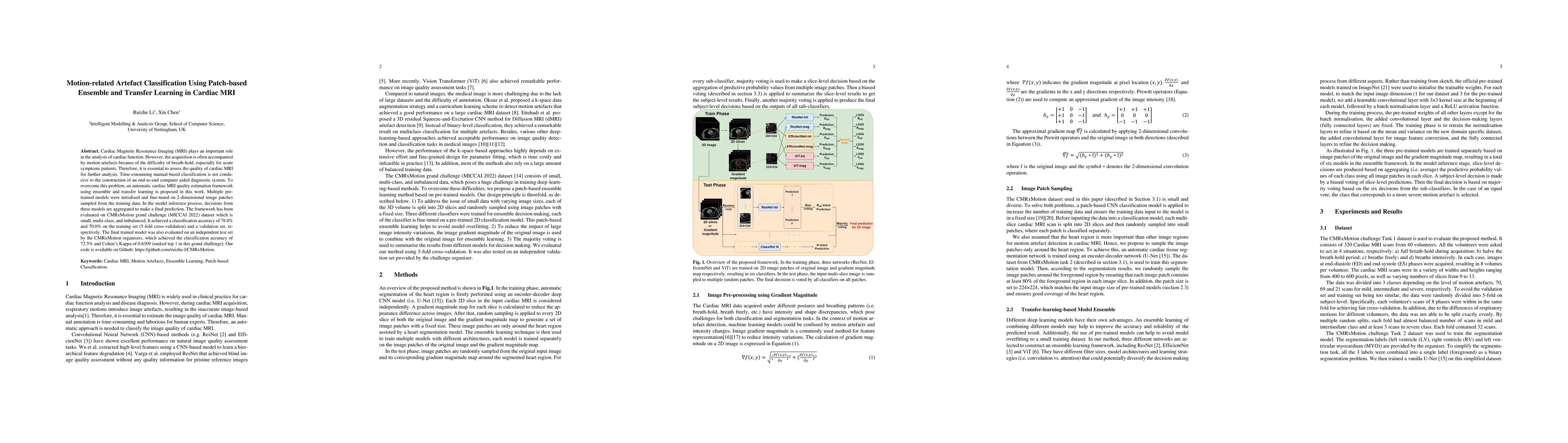 Thumbnail for Motion-related Artefact Classification Using Patch-based Ensemble and
  Transfer Learning in Cardiac MRI