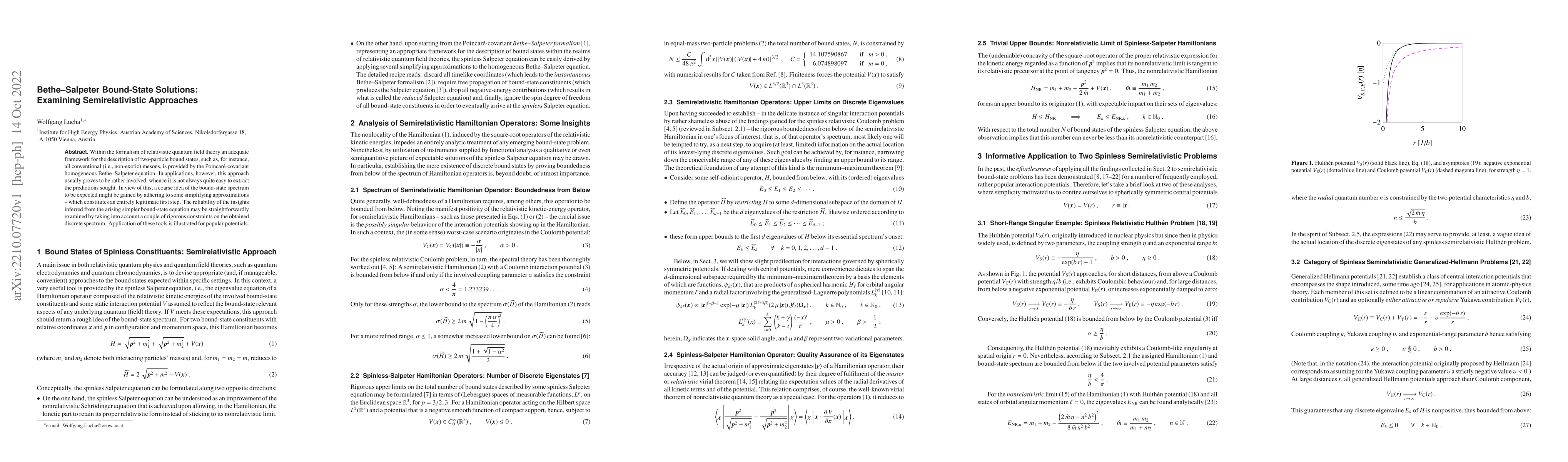 Thumbnail for Bethe-Salpeter Bound-State Solutions: Examining Semirelativistic
  Approaches