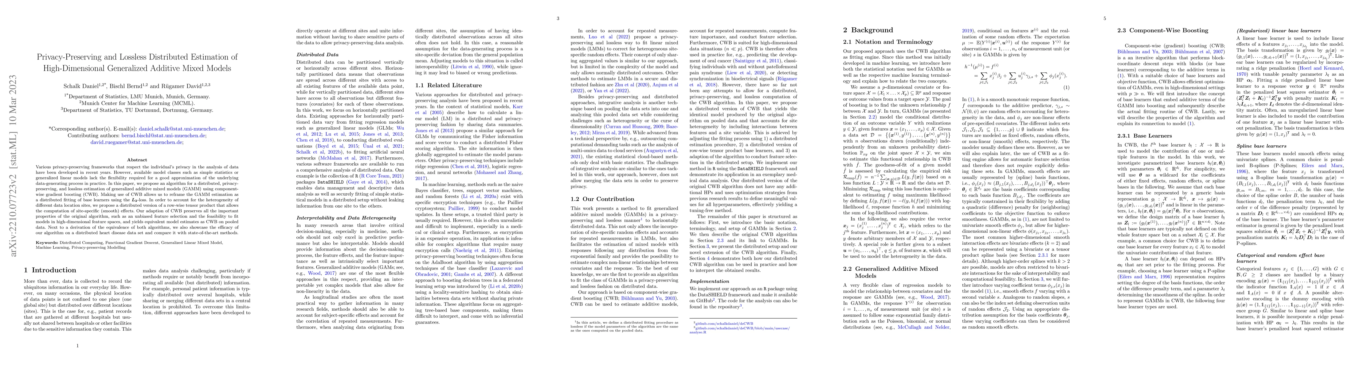 Thumbnail for Privacy-Preserving and Lossless Distributed Estimation of
  High-Dimensional Generalized Additive Mixed Models