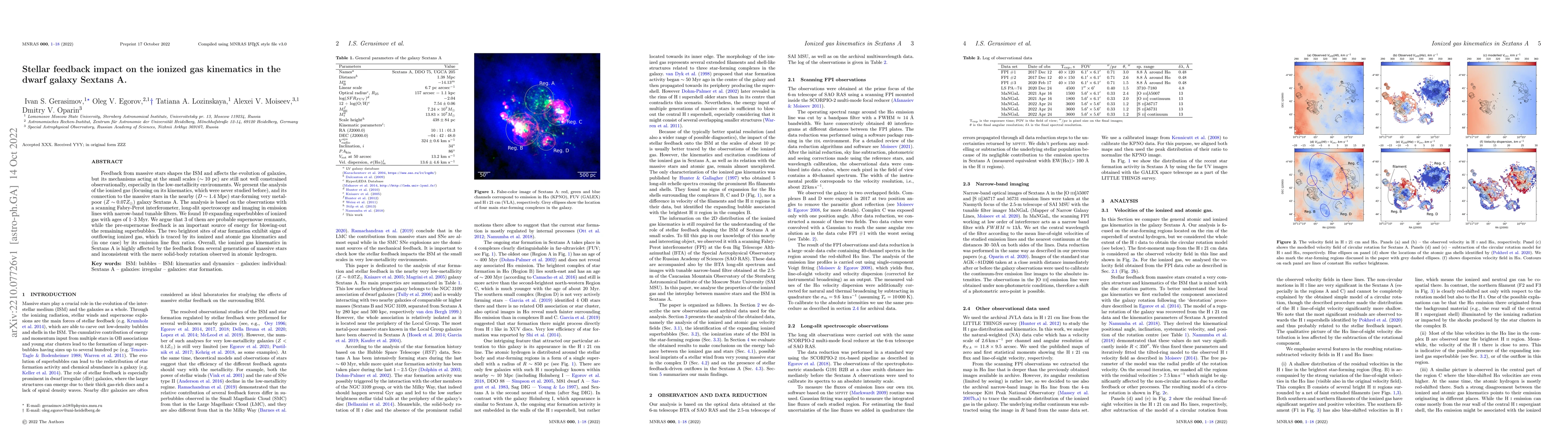 Thumbnail for Stellar feedback impact on the ionized gas kinematics in the dwarf
  galaxy Sextans A