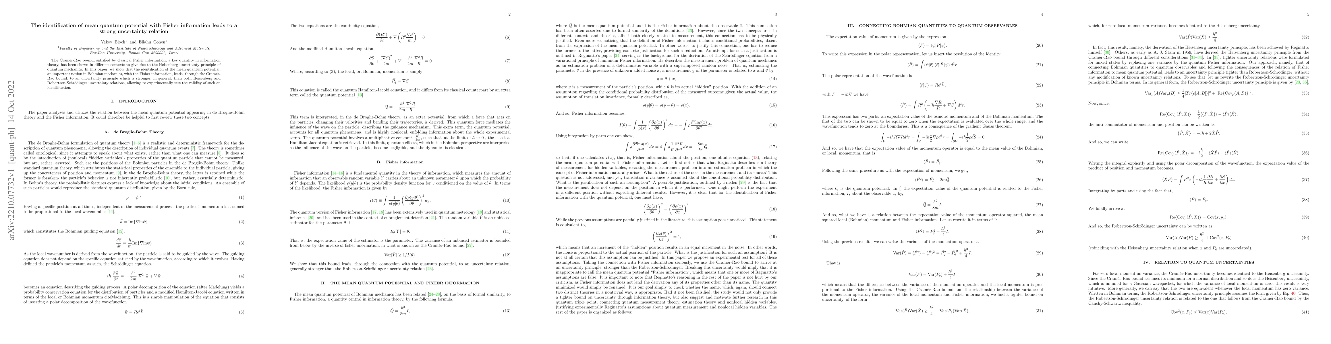 Thumbnail for The identification of mean quantum potential with Fisher information
  leads to a strong uncertainty relation