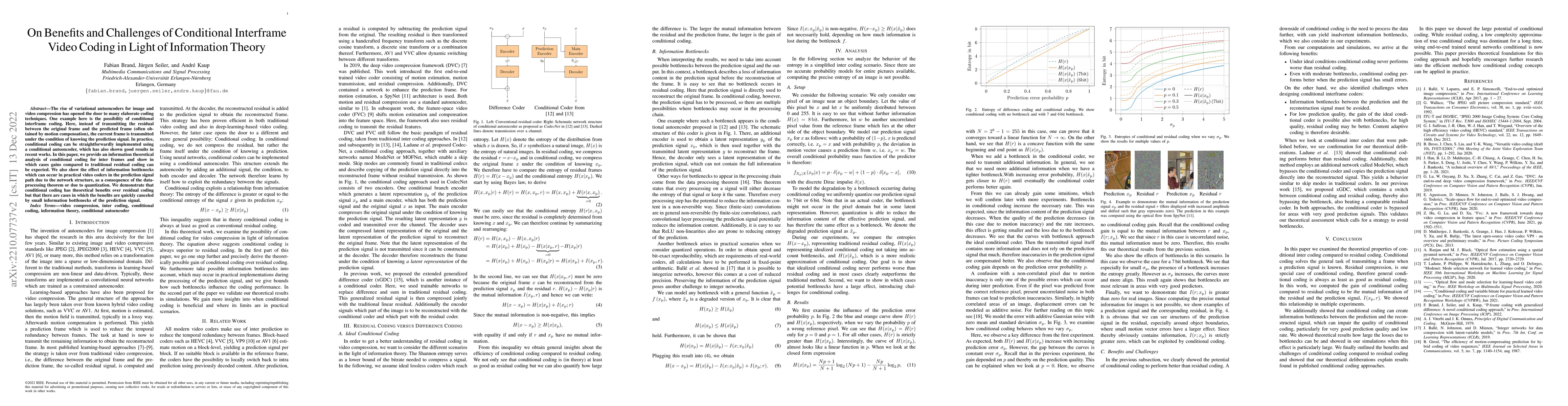 Thumbnail for On Benefits and Challenges of Conditional Interframe Video Coding in
  Light of Information Theory