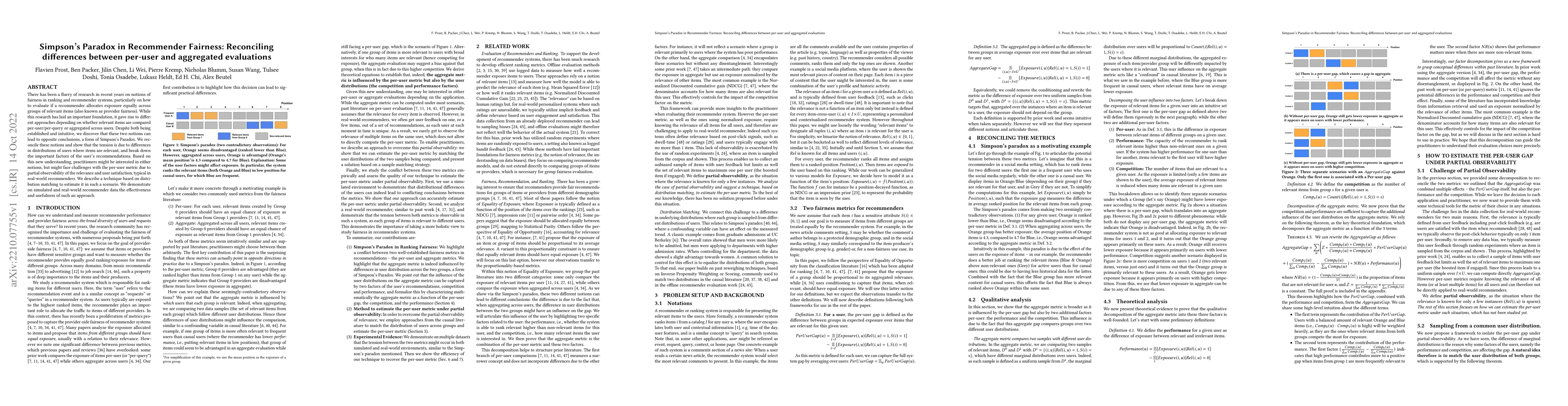 Thumbnail for Simpson's Paradox in Recommender Fairness: Reconciling differences
  between per-user and aggregated evaluations