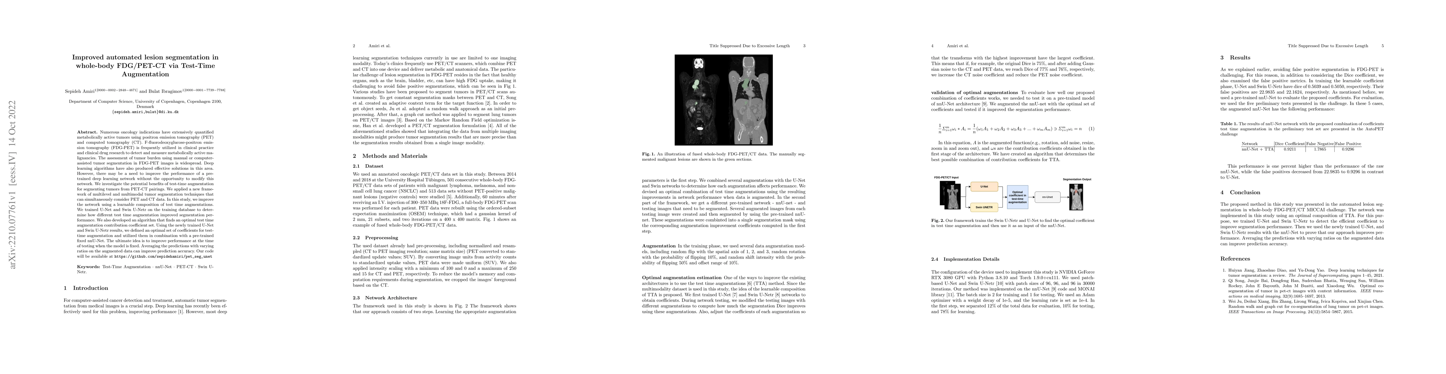 Thumbnail for Improved automated lesion segmentation in whole-body FDG/PET-CT via
  Test-Time Augmentation