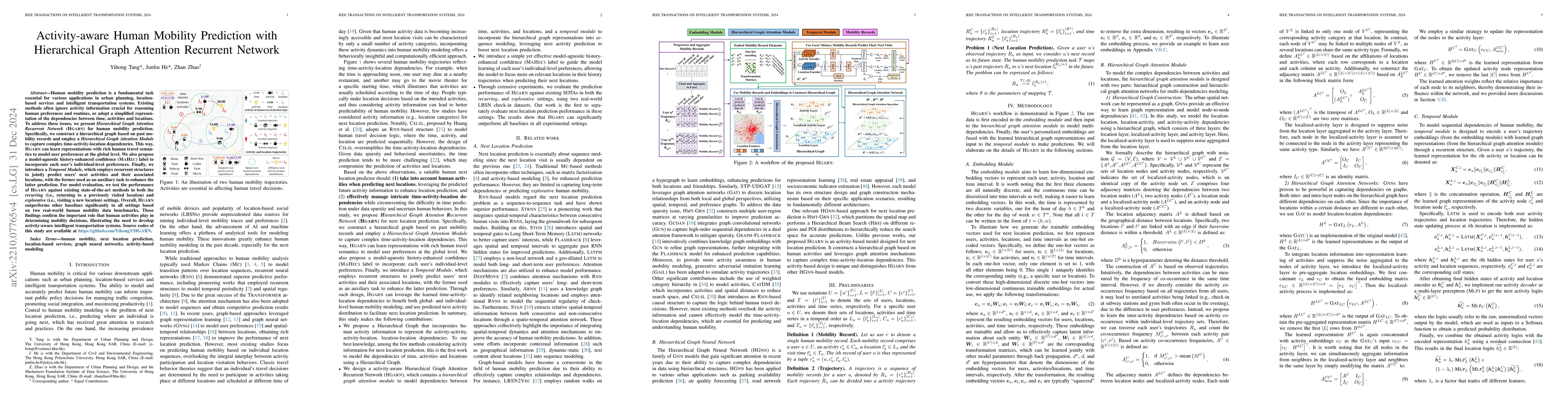 Thumbnail for Activity-aware Human Mobility Prediction with Hierarchical Graph
  Attention Recurrent Network