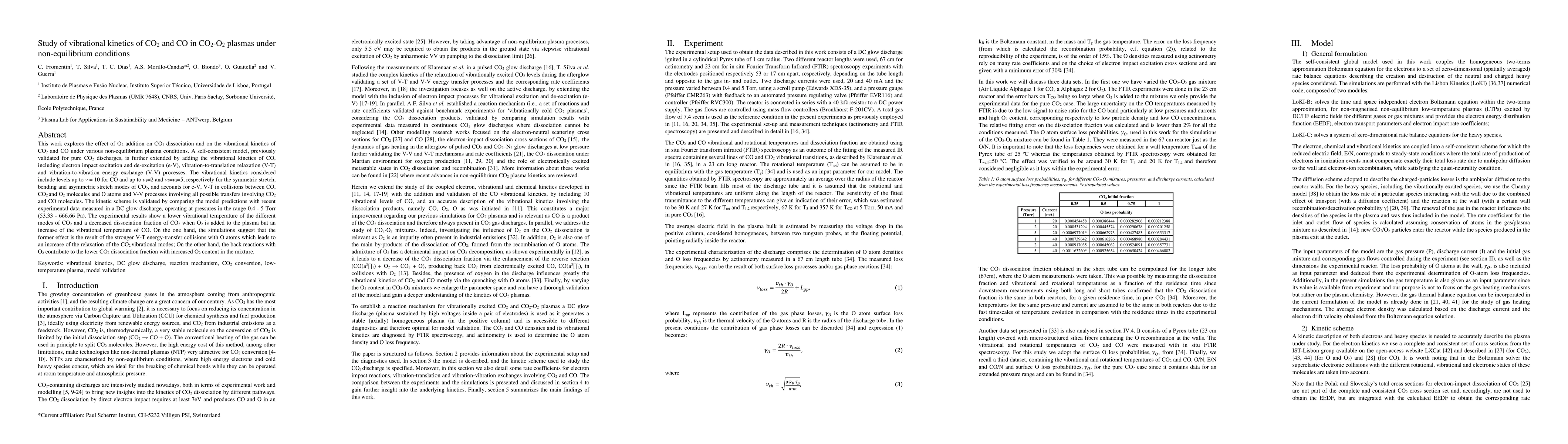 Thumbnail for Study of vibrational kinetics of CO2 and CO in CO2-O2 plasmas under
  non-equilibrium conditions