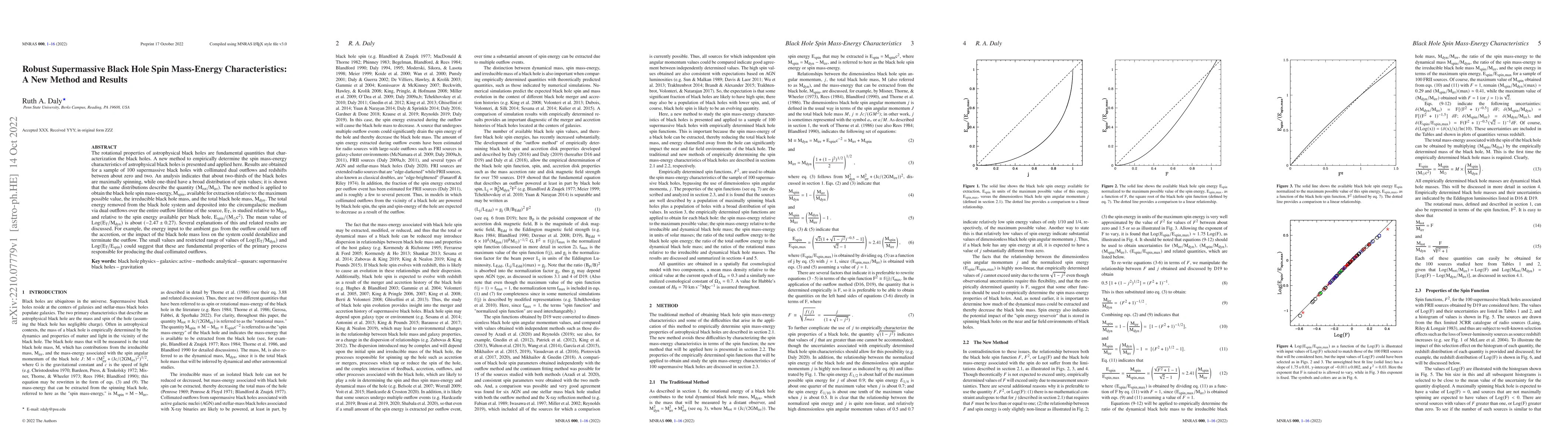 Thumbnail for Robust Supermassive Black Hole Spin Mass-Energy Characteristics: A New
  Method and Results