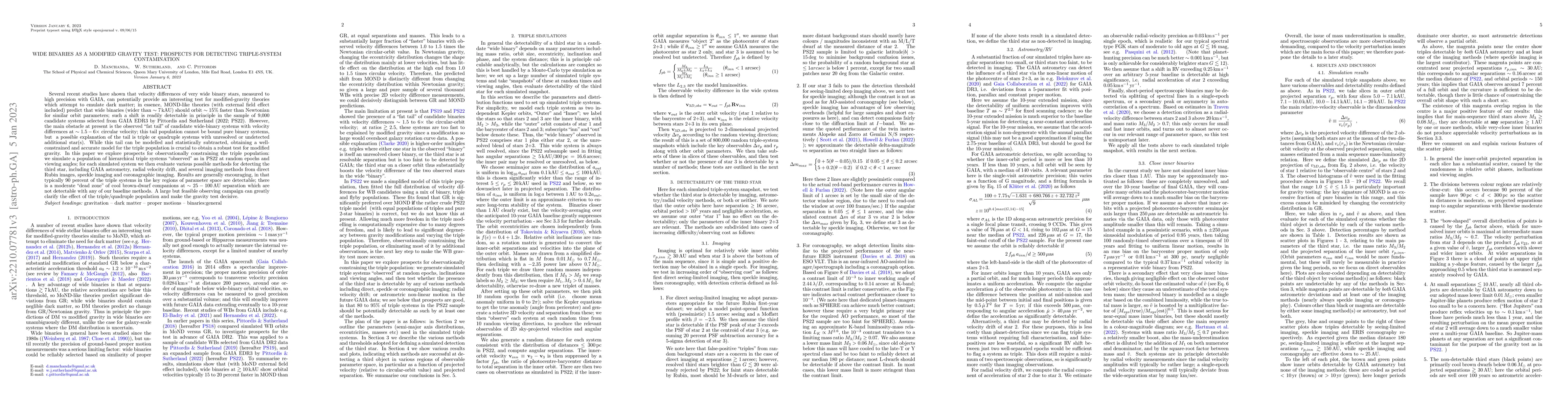 Thumbnail for Wide Binaries as a Modified Gravity test: prospects for detecting
  triple-system contamination