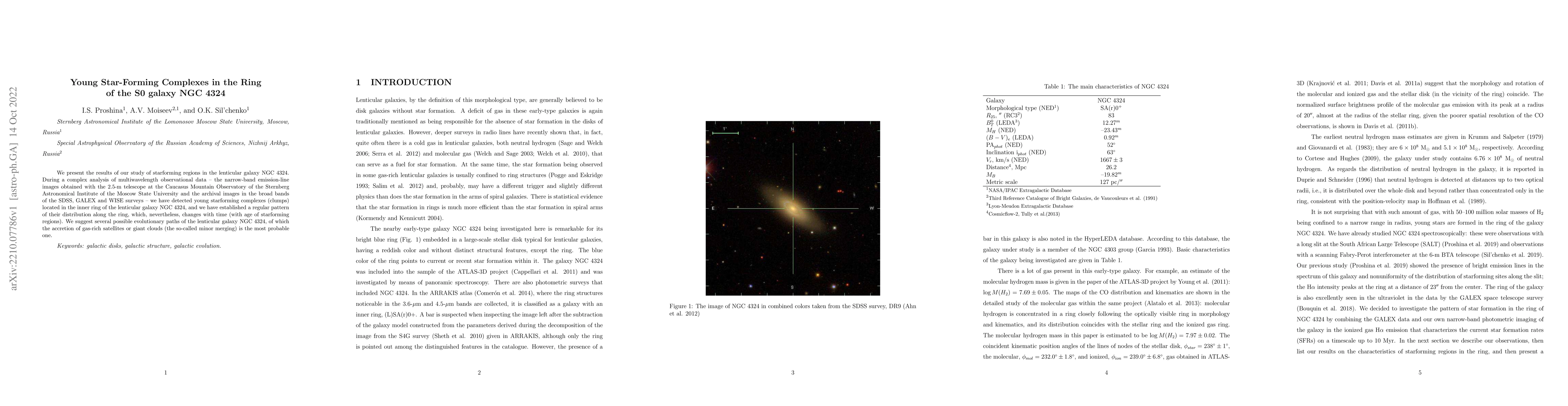 Thumbnail for Young Star-Forming Complexes in the Ring of the S0 galaxy NGC 4324