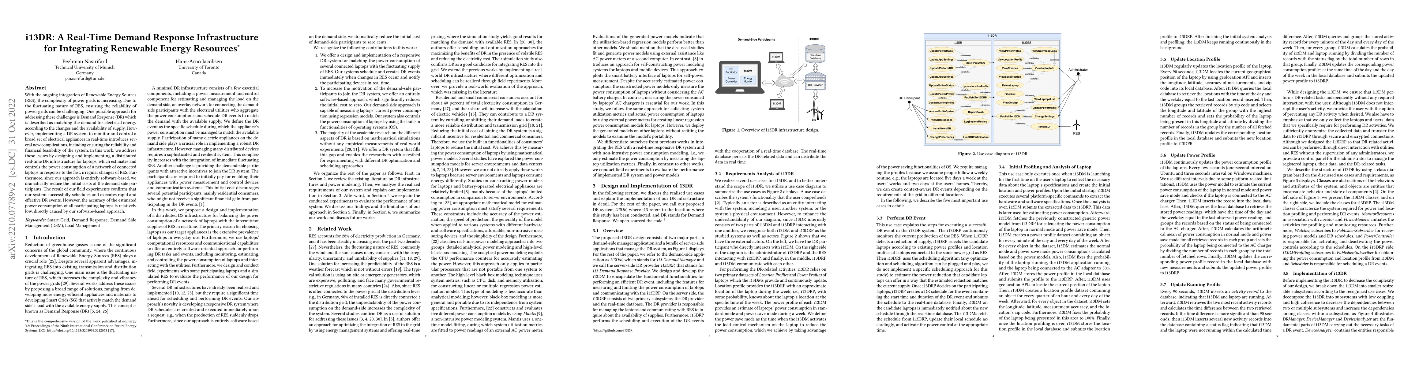 Thumbnail for i13DR: A Real-Time Demand Response Infrastructure for Integrating
  Renewable Energy Resources