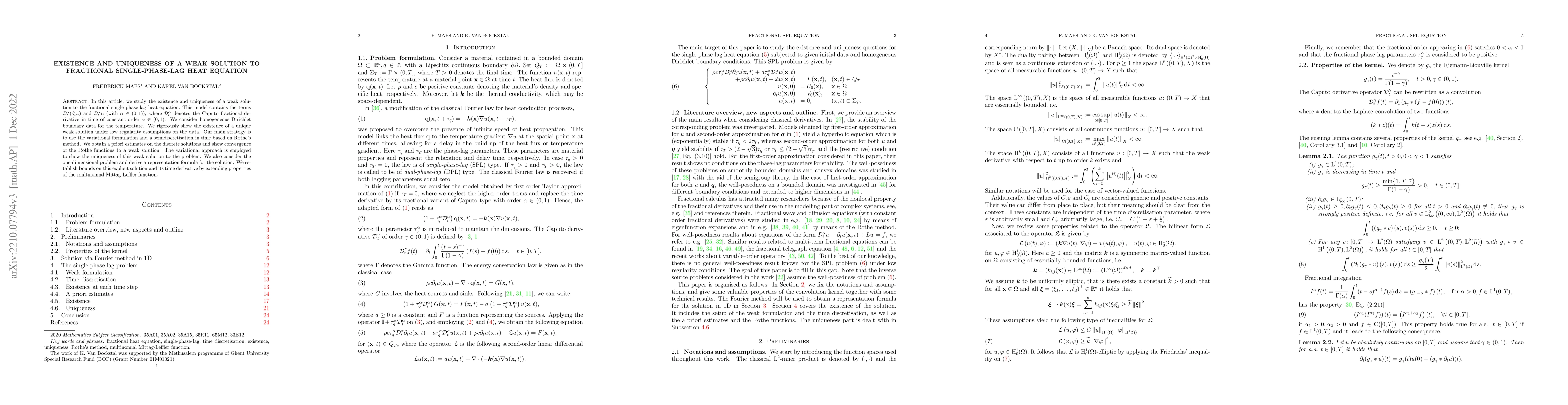 Thumbnail for Existence and uniqueness of a weak solution to fractional
  single-phase-lag heat equation